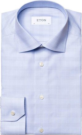Eton Classic Fit Blue Plaid Cotton Dress Shirt in Light Blue at Nordstrom, Size 17.5