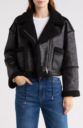 Vigoss Faux Shearling Lined Moto Jacket in Black at Nordstrom Rack, Size X-Small