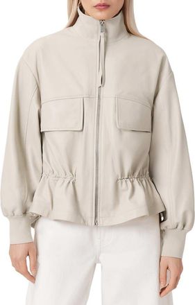 AllSaints Flor Leather Peplum Jacket in Off White at Nordstrom, Size 12 Us
