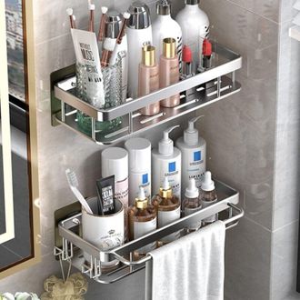OEM Etagere De Douche - Aluminium - Autoadhesif Sans Per&ccedil;age - 2 Paniers Porte-serviettes - Charge 10 Kg