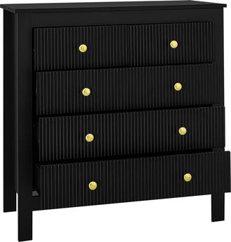 STILVORA C&oacute;moda Con 5 Cajones Con Frentes Texturizados Y Tiradores Dorados, Estilo Moderno, En Tablero De Part&iacute;culas, 79&times;39,5&times;80,5 Cm, Negro