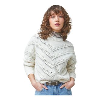 Suncoo Coltrui met dicht breiwerk - Dames - Truien - Wit - Maat: XS Wol