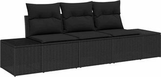 vidaXL Garden Sofa Set 3 pcs Black Poly Rattan, Powder-Coated Steel Vidaxl