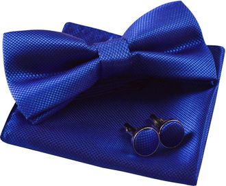 Alizeal Solid Pre-tied Bow Tie Cufflinks Hanky Set for Men Neck Wear, Royal Blue