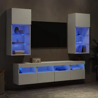 vidaXL Vidaxl - Muebles De Tv De Pared Con Led 5 Pzas Madera Ingenier&iacute;a Blanco