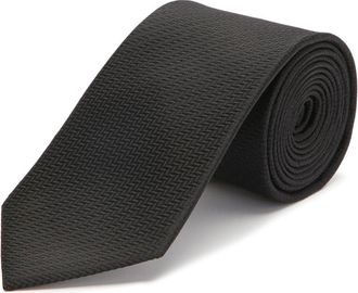 Oliver Brown Woven Silk Tie, Herringbone - Black