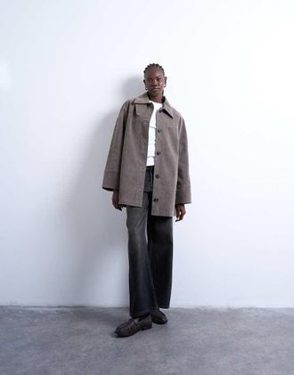 Topshop Cappotto corto grigio in camoscio sintetico con cinturino sul colletto