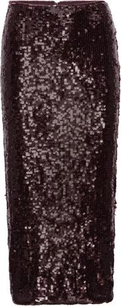 Rotate Burgundy Midi Skirt With Sequined Finish