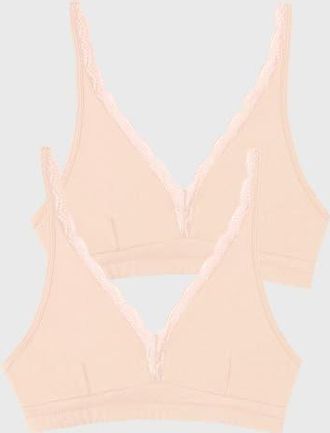 Stripe and Stare Lace Plunge Two Pack in Sand at Nordstrom, Size X-Small
