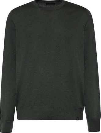 Fay Merino Wol Trui - Heren - Ronde hals truien - Groen - L - Wol - Truien & Vesten