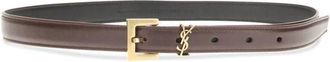 Saint Laurent Womens Brown Calf Leather Bos Taurus Thin Belt