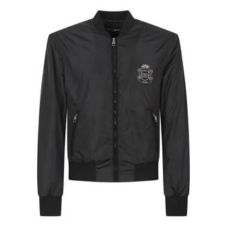 Dolce & Gabbana Bomber Jackets, male, Black, Size: S Bomber Jacket with Crest Patch