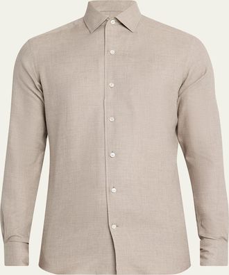 Ermenegildo Zegna Mens Melange Cashmere and Cotton Modern-Fit Sport Shirt