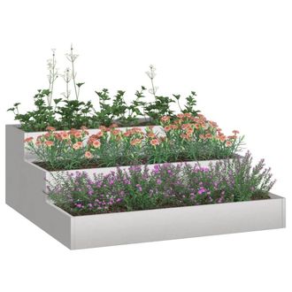 Berkfield Home Modern Garden Planter 3-Tier 90x90x35 cm Stainless Steel in Silver | Size: 90 x 90 x 35 cm