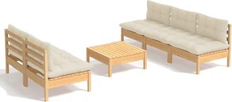 vidaXL Muebles De Jard&iacute;n 6 Piezas Cojines Madera De Pino Crema Vidaxl