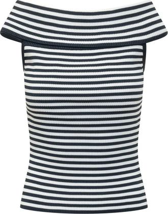 Michael Kors Geribbelde Top - Dames - Ronde hals truien - Blauw - L - Truien & Vesten