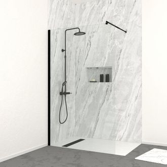 Aurlane Aurlane - Mampara Ducha120cm - Vidrio 8mm - Perfil + Barra Extensible + Columna De Ducha Mec&aacute;nica Negro Mate