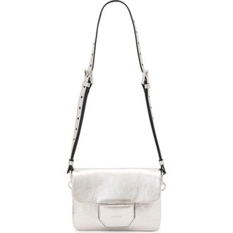 AllSaints Jupiter Metallic Leather Crossbody Bag in Silver Crinkle at Nordstrom Rack