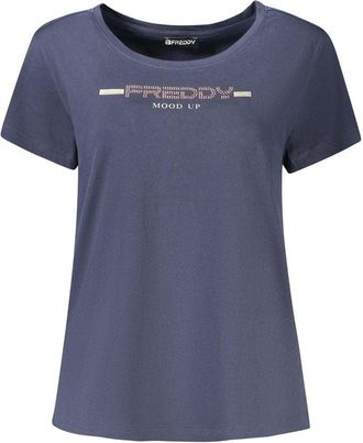 Freddy Blauwe Katoenen Dames T-Shirt met Strass-Details