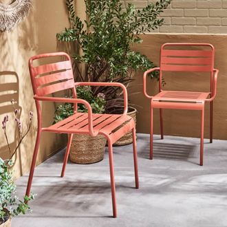 Sweeek Pair Of Steel & Stackable Garden Armchairs in Terracotta