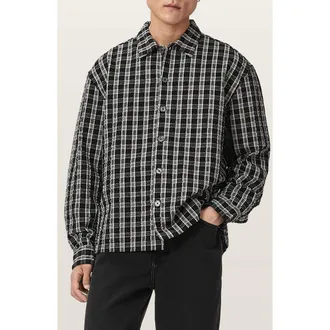 AllSaints Casbah Relaxed Fit Long Sleeve Shirt in Black at Nordstrom, Size Xx-Large