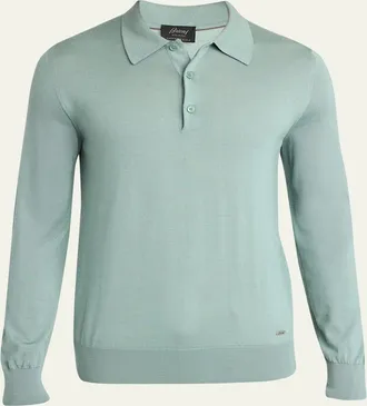 Brioni Mens Cashmere-Silk Polo Sweater
