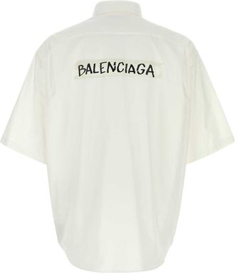 Balenciaga Logo-Embroidered Poplin Shirt - White