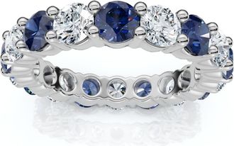 Pompeii3 3Ct Blue Sapphire & Diamond Eternity Ring 14k Gold Lab Grown