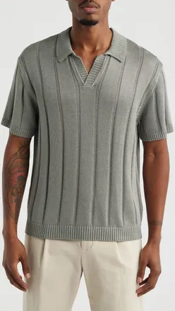 Open Edit Boxy Short Sleeve Polo Sweater in Grey Fossil at Nordstrom, Size Xx-Large