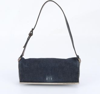 Fendi Navy Leather Canvas Handbag Shoulder Bag Tote Bag (Pre-Owned)