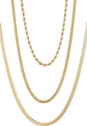 Adornia Set of 3 18K Gold Plated Stainless Steel Chain Necklaces at Nordstrom Rack
