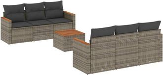 vidaXL Vidaxl - Set De Sof&aacute;s De Jard&iacute;n 7 Piezas Con Cojines Rat&aacute;n Pe Gris