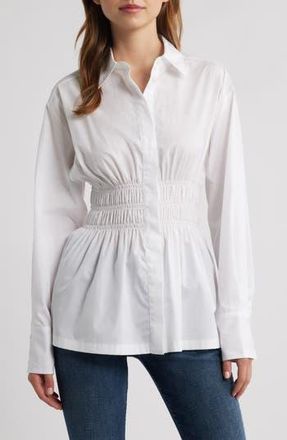 Rag & Bone Blythe Cotton Smocked Waist Peplum Button-Up Shirt in White at Nordstrom Rack, Size Small