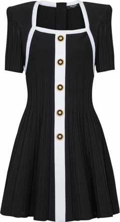 Balmain Tweekleurige A-lijn gebreide jurk - Dames - Korte kleedjes - Zwart - 2XS - Leer - Kleedjes
