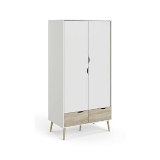 Dmora Dmora Armoire &Agrave; Deux Portes Avec Deux Tiroirs, Couleur Blanc Et Ch&ecirc;ne, 98 X 200 X 58 Cm