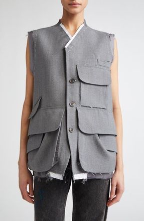 Maison Margiela Work in Progress Wool Cargo Vest in Grey Melange at Nordstrom, Size 8 Us