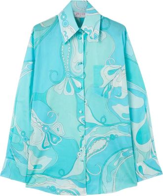 Pucci Orchidee-print cotton shirt - Blauw