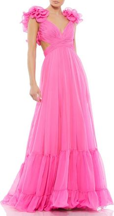 Mac Duggal Sleeveless Ruffle Tiered Cut-Out Chiffon Gown in Hot Pink at Nordstrom, Size 0