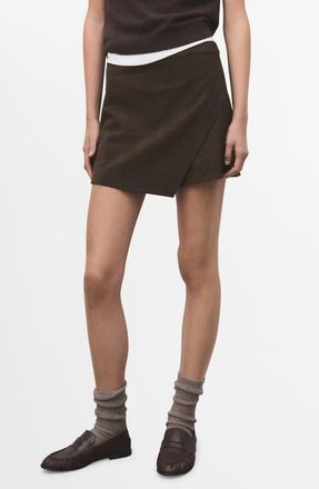 Mango Check Asymmetric Front Miniskort in Brown at Nordstrom, Size 10