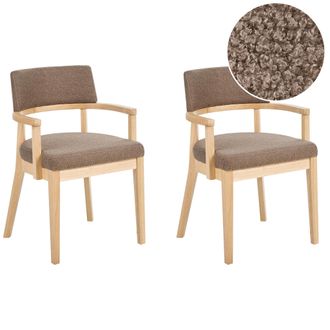 Beliani Conjunto De 2 Sillas De Comedor Estilo Tradicional Asiento Tapizado Boucl&eacute; Marr&oacute;n Claro Y Gris Pardo Dalbo