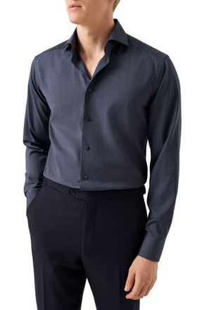 Eton Slim Fit Wool Dress Shirt in Dark Blue at Nordstrom Rack, Size 17