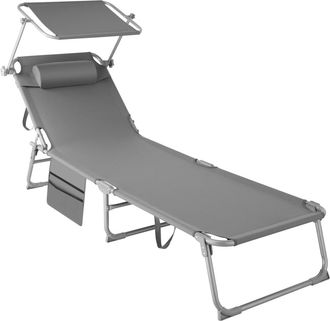 TecTake Tumbona de jard&iacute;n plegable 190 x 68 x 28 cm, con bolsillo lateral gris