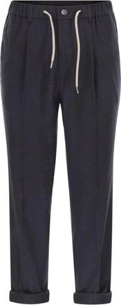 Herno Pleated Drawstring Broeken - Heren - Slim Fit Broeken - Blauw - XL - Katoen - Broeken