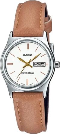 Casio Womens White Dial Brown Leather Strap Watch - LTP-V006L-7B2UDF