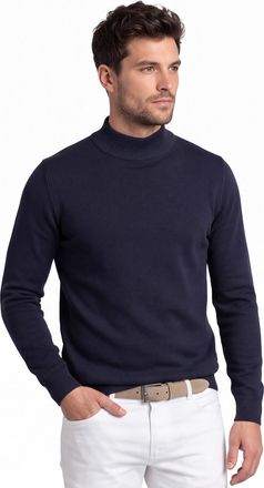 Butcher of Blue trui donkerblauw effen wol opstaande kraag