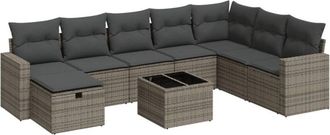 vidaXL Set De Sof&aacute;s De Jard&iacute;n Con Cojines 9 Pzas Rat&aacute;n Sint&eacute;tico Gris Vidaxl