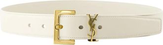 Saint Laurent Bronzen Metalen Detail Wit Leren Riem - Dames - Riemen - Wit - 75 CM - Leer - Accessoires