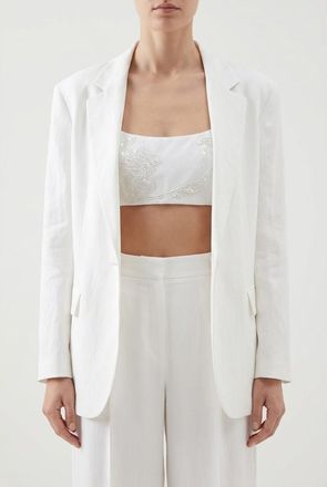 Brunello Cucinelli White Embroidered Cropped Top, Size X-Small