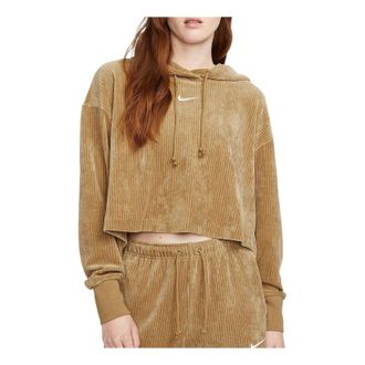 Nike (WMNS) Nike Sportswear Velour Cropped Pullover Hoodie Tan DQ5928-258
