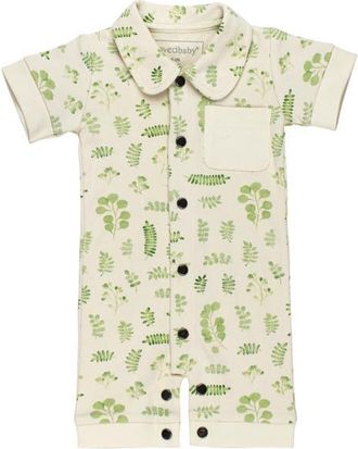 LOvedbaby Print Organic Cotton Pocket Romper in Stone Botanica at Nordstrom, Size 0-3M